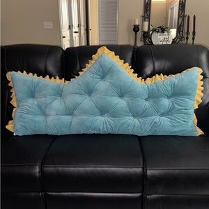 Blue and Gold Tufted Crown Pillow